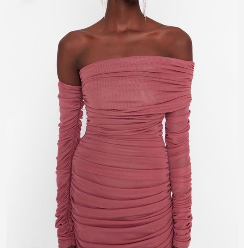 Gül Kurusu Drapeli Mini Straplez Elbise - Görsel 2