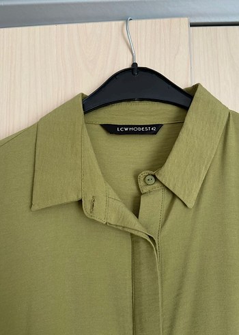 Kadın Haki Uzun Kollu Salaş Uzun Gömlek Tunik - Görsel 3