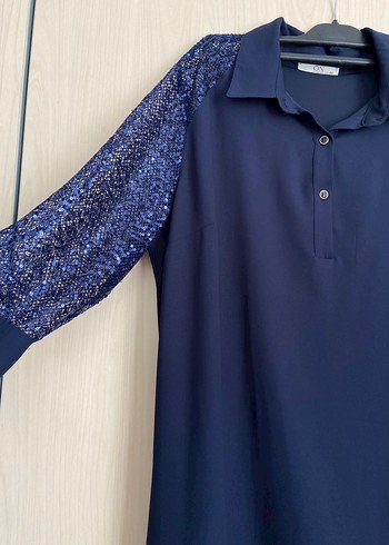 Düğmeli Lacivert Yılan Desenli Uzun Kadın Tunik - Görsel 2