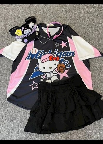 Pembe Baskılı Kısa Kollu Kadın Tişört - Görsel 4