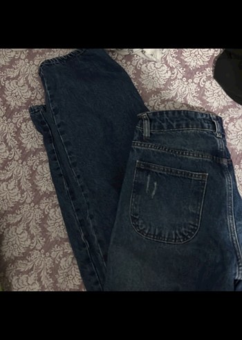 Yüksek Bel Bol Paca Mavi Kot Pantalon - Görsel 4