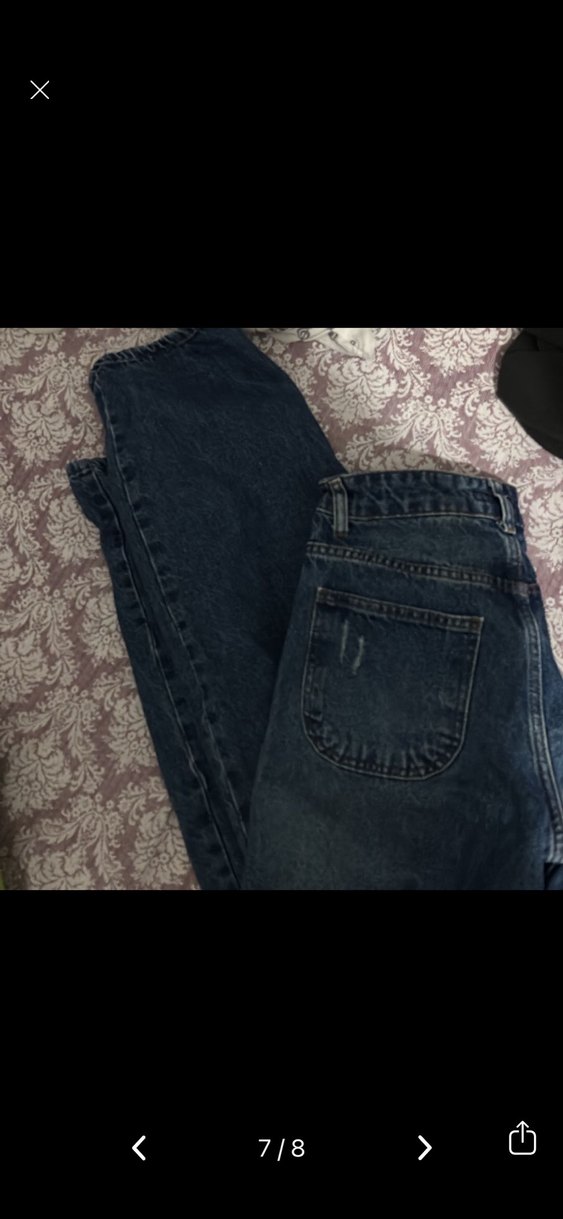 Yüksek Bel Bol Paca Mavi Kot Pantalon - Görsel 4