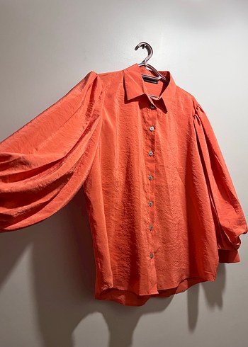 Düğmeli Nar çiçeği Keten Gömlek - Görsel 2