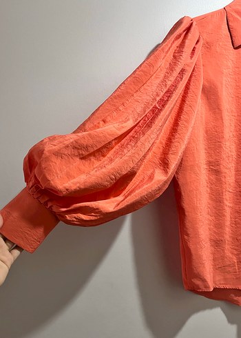 Düğmeli Nar çiçeği Keten Gömlek - Görsel 4