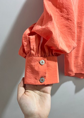 Düğmeli Nar çiçeği Keten Gömlek - Görsel 3