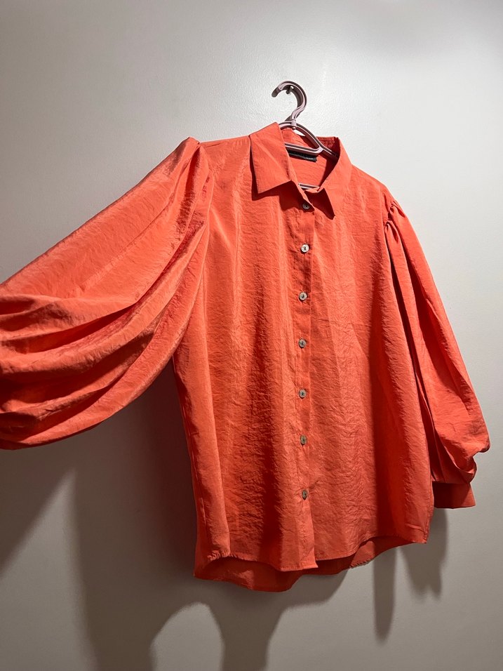 Düğmeli Nar çiçeği Keten Gömlek - Görsel 2