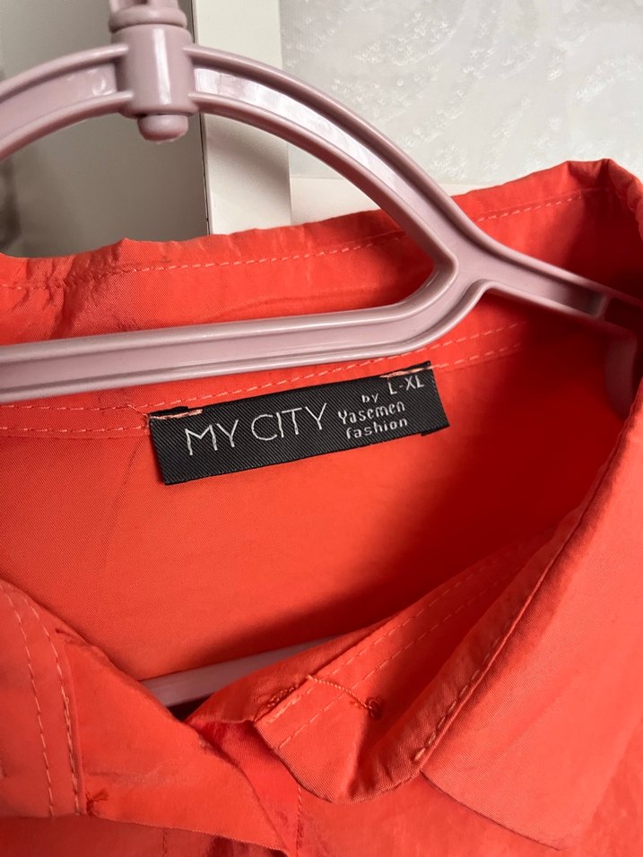 Düğmeli Nar çiçeği Keten Gömlek - Görsel 5