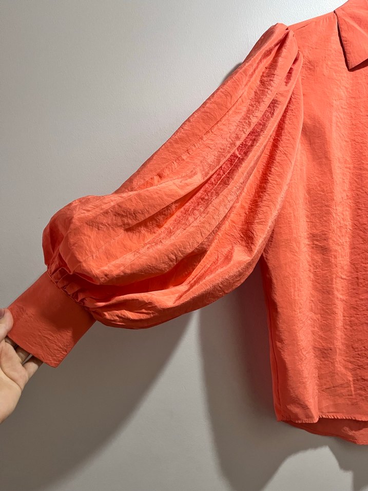 Düğmeli Nar çiçeği Keten Gömlek - Görsel 4