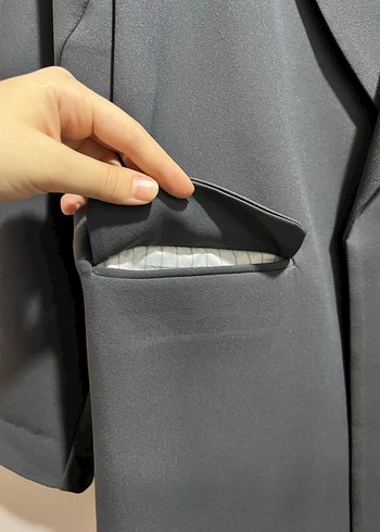 Gri Kadın Ofis Blazeri, Normal Boy, Düz Kesim - Görsel 5