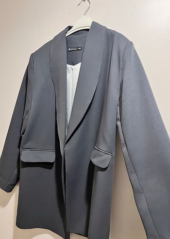 Gri Kadın Ofis Blazeri, Normal Boy, Düz Kesim - Görsel 3