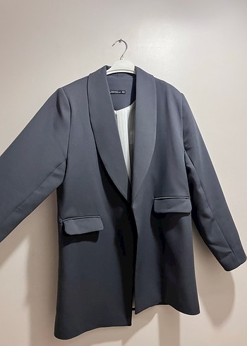 Gri Kadın Ofis Blazeri, Normal Boy, Düz Kesim - Görsel 2