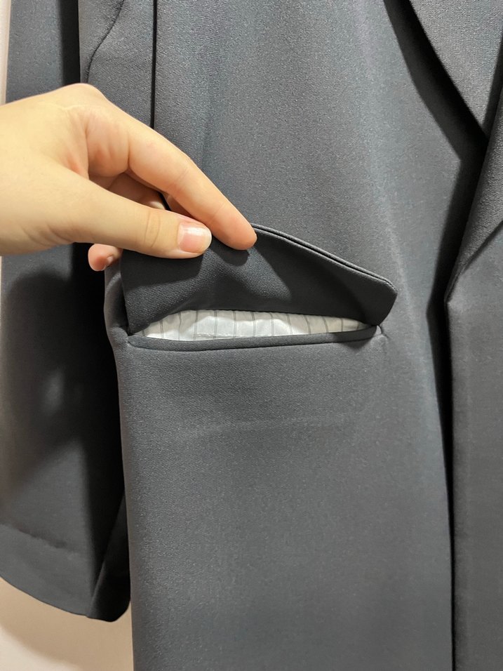 Gri Kadın Ofis Blazeri, Normal Boy, Düz Kesim - Görsel 5