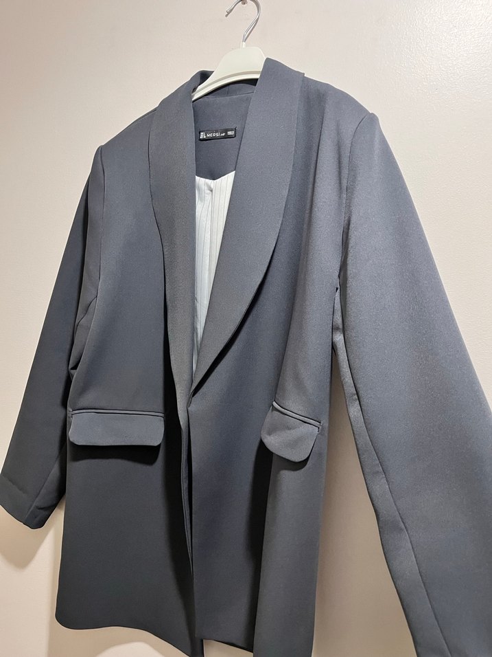 Gri Kadın Ofis Blazeri, Normal Boy, Düz Kesim - Görsel 3