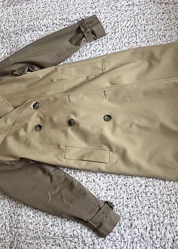 Bej Düğmeli uzun Kadın Trençkot - Görsel 2