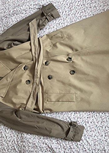 Bej Düğmeli uzun Kadın Trençkot - Görsel 3