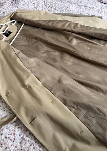 Bej Düğmeli uzun Kadın Trençkot - Görsel 4