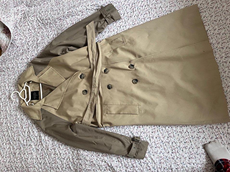 Bej Düğmeli uzun Kadın Trençkot - Görsel 3