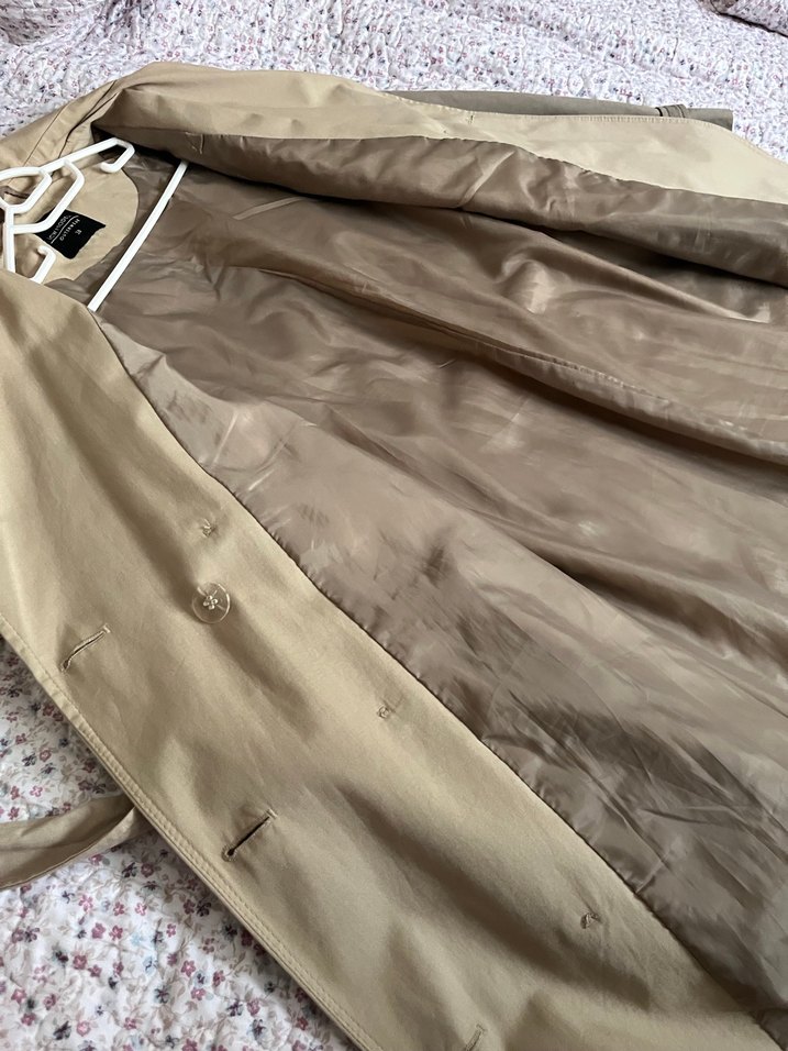 Bej Düğmeli uzun Kadın Trençkot - Görsel 4