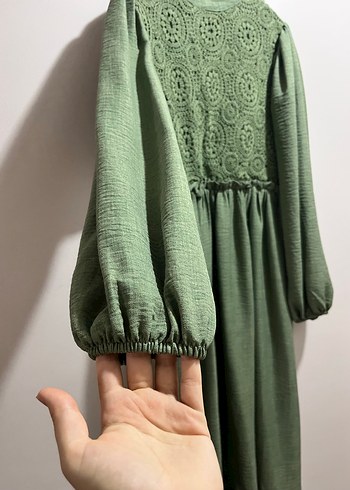 Yeşil Nakışlı Uzun Bohem Elbise - Görsel 3