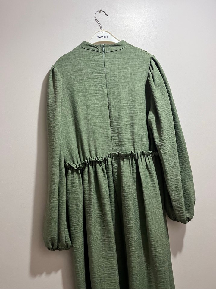 Yeşil Nakışlı Uzun Bohem Elbise - Görsel 5