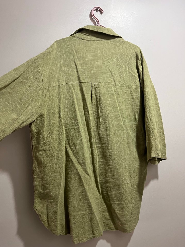 Yeşil Uzun Keten Kadın Kimono - Görsel 4