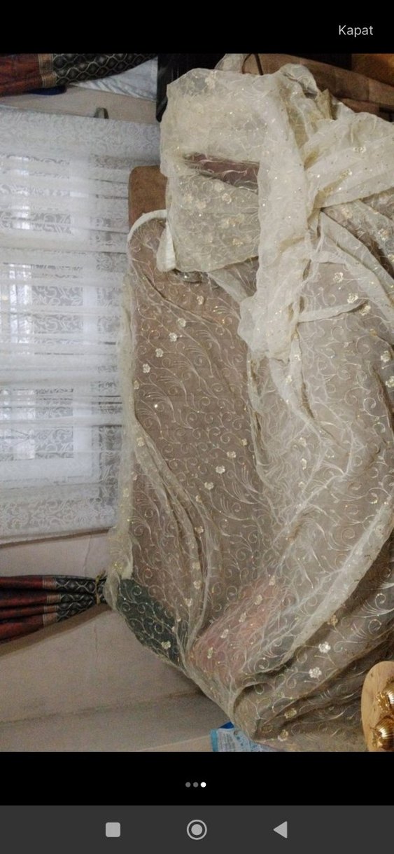 Bej Dantel Detaylı Tül Perde - Görsel 2