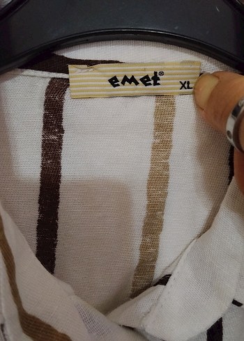 Bej Zebra Desenli Uzun Kollu Keten Gömlek - Görsel 2