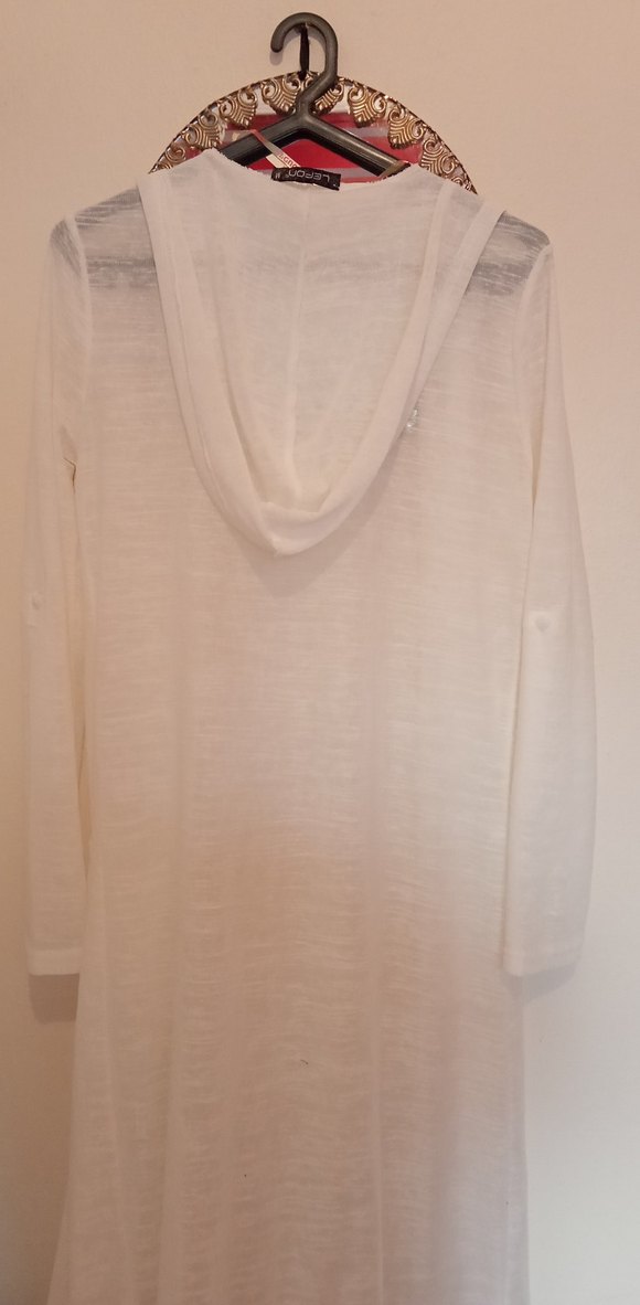 Kadın Beyaz Uzun Keten Salaş Hırka - Görsel 2