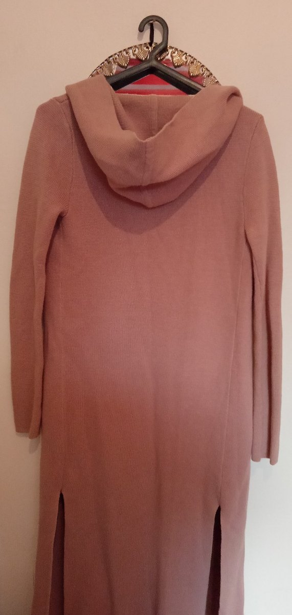 Bej Midi Kadın Hırka, Notched Yaka, Uzun Kollu - Görsel 2