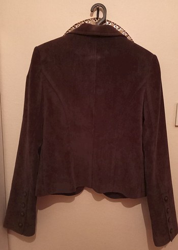 Kahverengi Süet Düğmeli Midi Kadın Blazer - Görsel 2