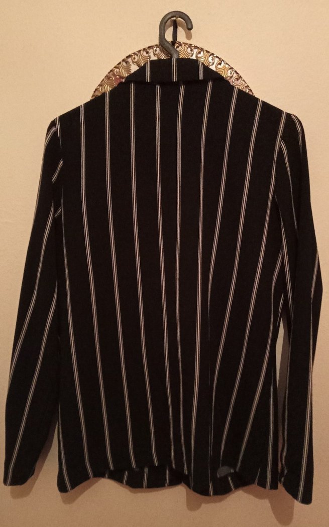 Düğmeli Siyah Çizgili Kadın Blazer Ceket - Görsel 2