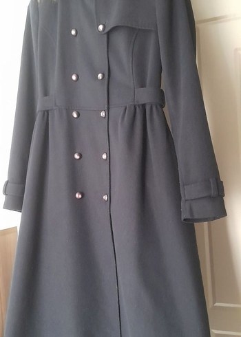 Düğmeli Lacivert Uzun Tuğba kaşe Kaban - Görsel 2