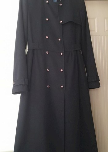 Düğmeli Lacivert Uzun Tuğba kaşe Kaban - Görsel 3