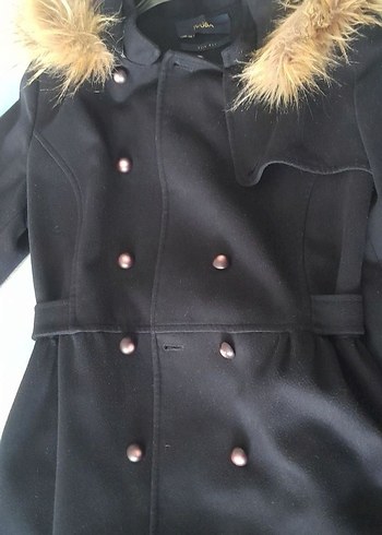 Düğmeli Lacivert Uzun Tuğba kaşe Kaban - Görsel 4