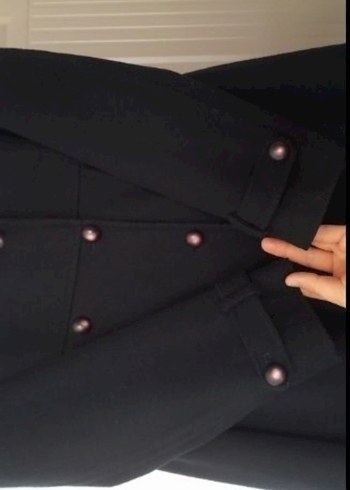 Düğmeli Lacivert Uzun Tuğba kaşe Kaban - Görsel 7