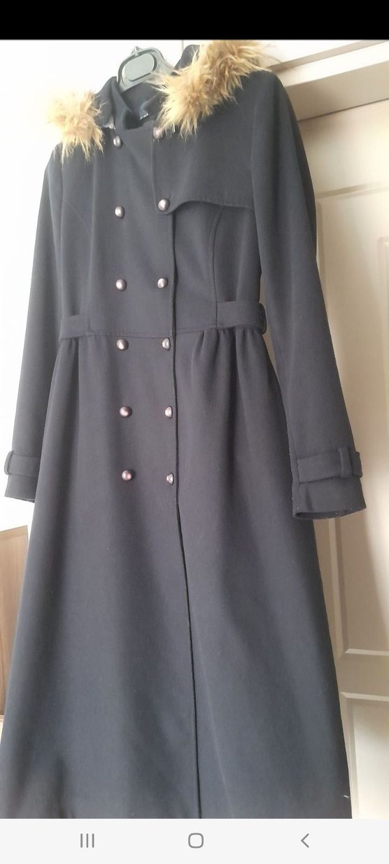 Düğmeli Lacivert Uzun Tuğba kaşe Kaban - Görsel 2