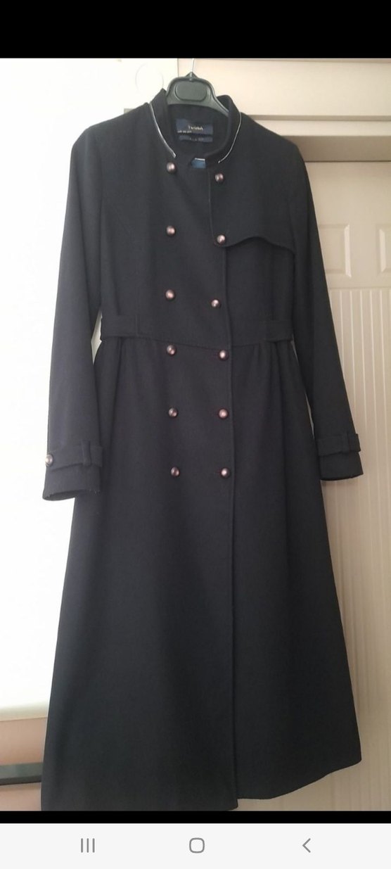 Düğmeli Lacivert Uzun Tuğba kaşe Kaban - Görsel 3