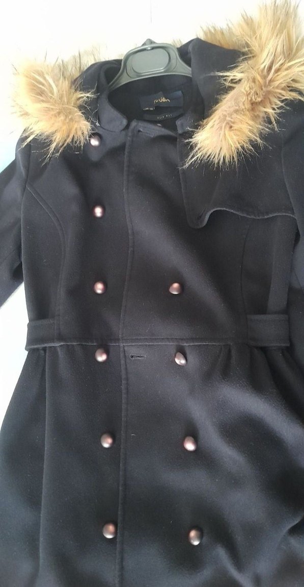 Düğmeli Lacivert Uzun Tuğba kaşe Kaban - Görsel 4