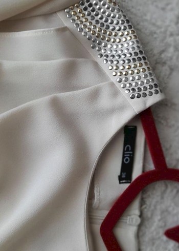Uzun Kollu krem clio marka krep Kadın Tunik - Görsel 6