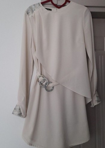 Uzun Kollu krem clio marka krep Kadın Tunik - Görsel 2