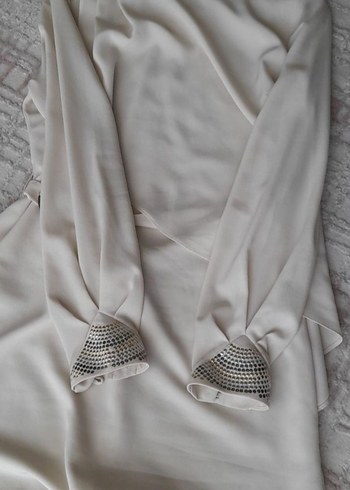 Uzun Kollu krem clio marka krep Kadın Tunik - Görsel 5