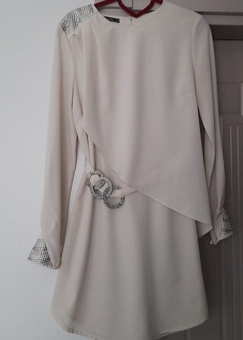 Uzun Kollu krem clio marka krep Kadın Tunik - Görsel 3