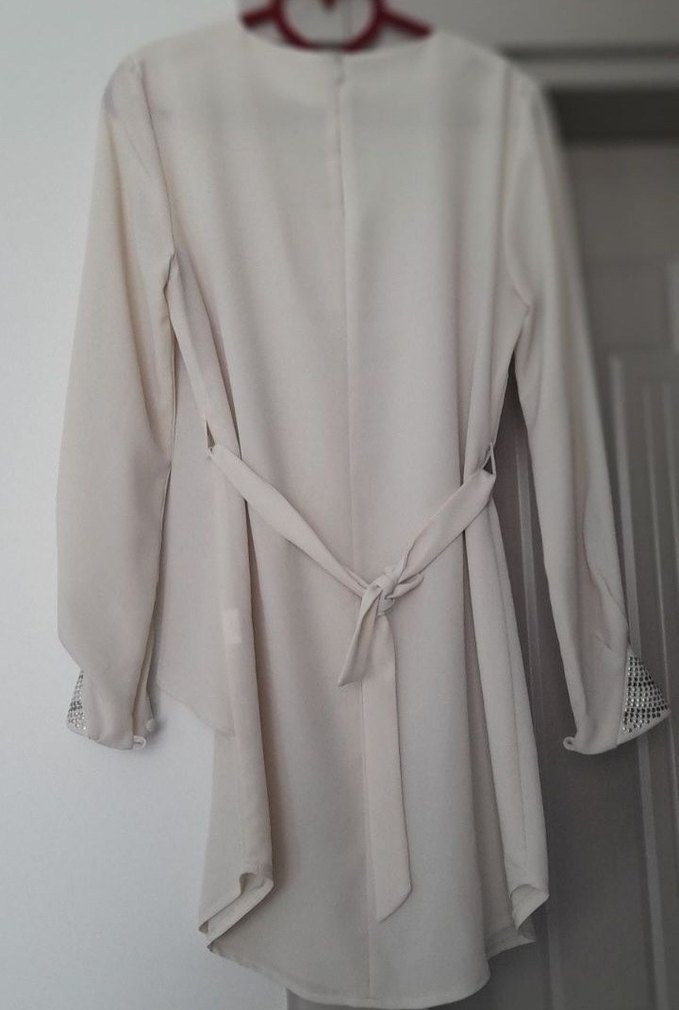 Uzun Kollu krem clio marka krep Kadın Tunik - Görsel 4