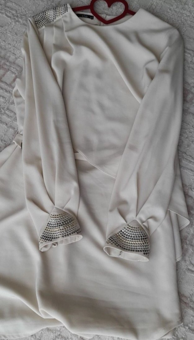Uzun Kollu krem clio marka krep Kadın Tunik - Görsel 5