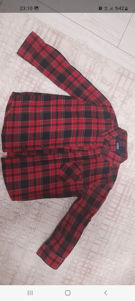 Düğmeli Kırmızı Ekose çocuk Gömlek - Görsel 2