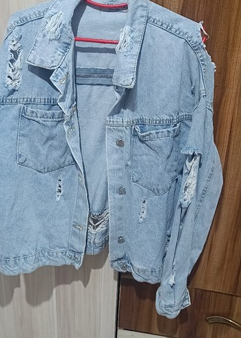 Düğmeli Kadın Denim Ceket, Salaş Kesim, Mavi - Görsel 2