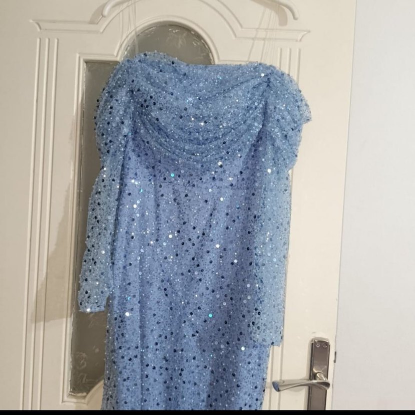 Mavi Drapeli Uzun Abiye Elbise - Görsel 2