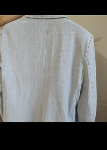 Gri Keten Kumaşlı Düğmeli Kadın Blazer - Görsel 3