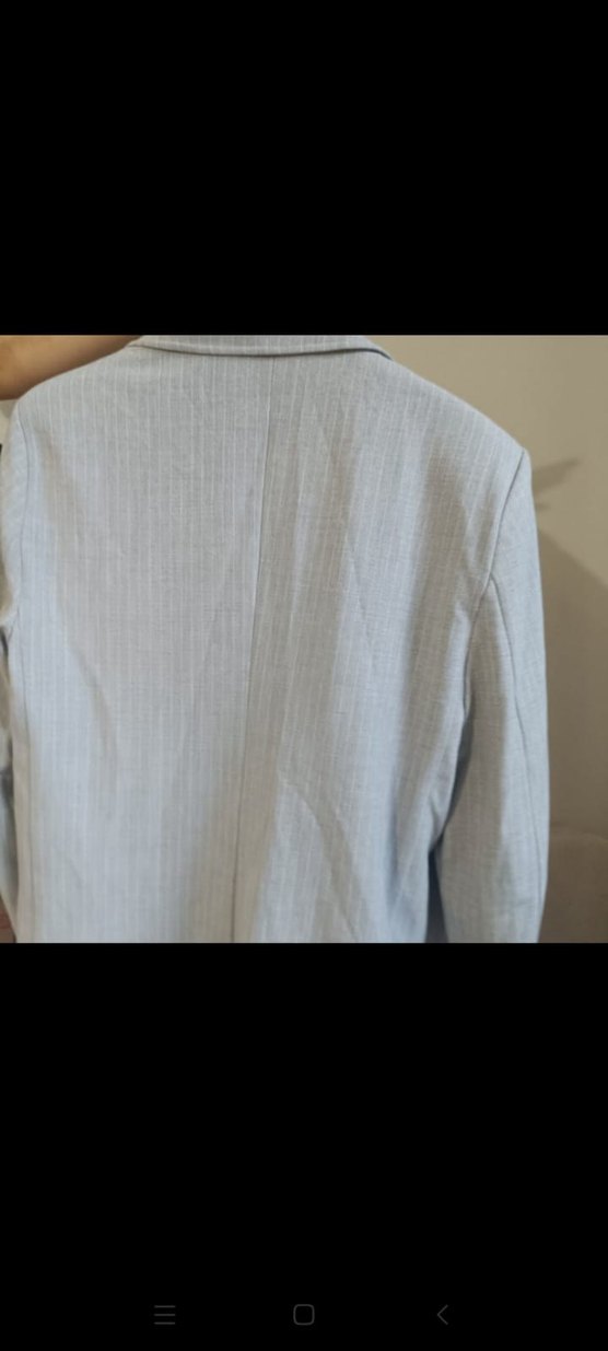 Gri Keten Kumaşlı Düğmeli Kadın Blazer - Görsel 3