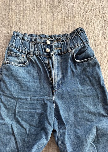 Kadın Mavi Bel Detaylı Rahat Kesim Kot Pantolon - Görsel 2